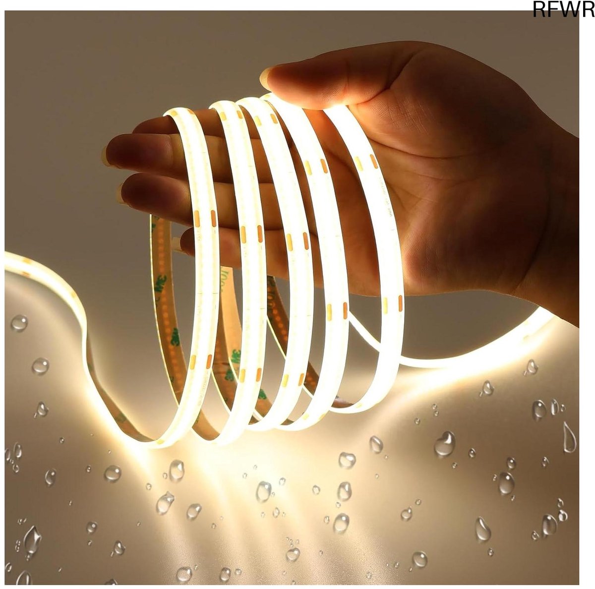 RFWR Waterdichte 12V COB LED Strip 6M - Natuurlijk Wit Dimbaar Verlichting voor Keukens en Badkamers 4000K