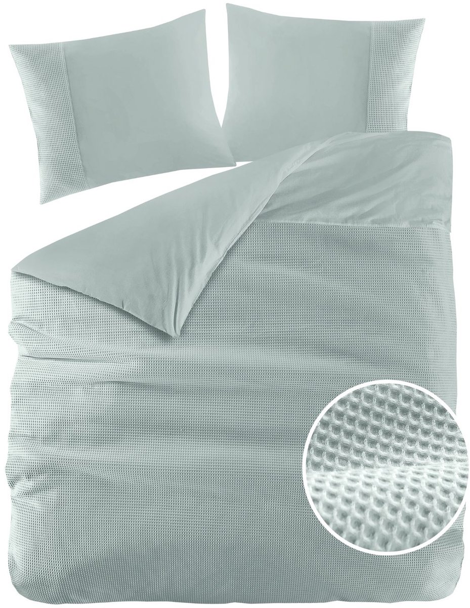 Papillon Dekbedovertrek Mendoza Wafel Mint Groen Tweepersoons 200x200/220 cm - Hoogwaardige Percale Katoen Super Zacht