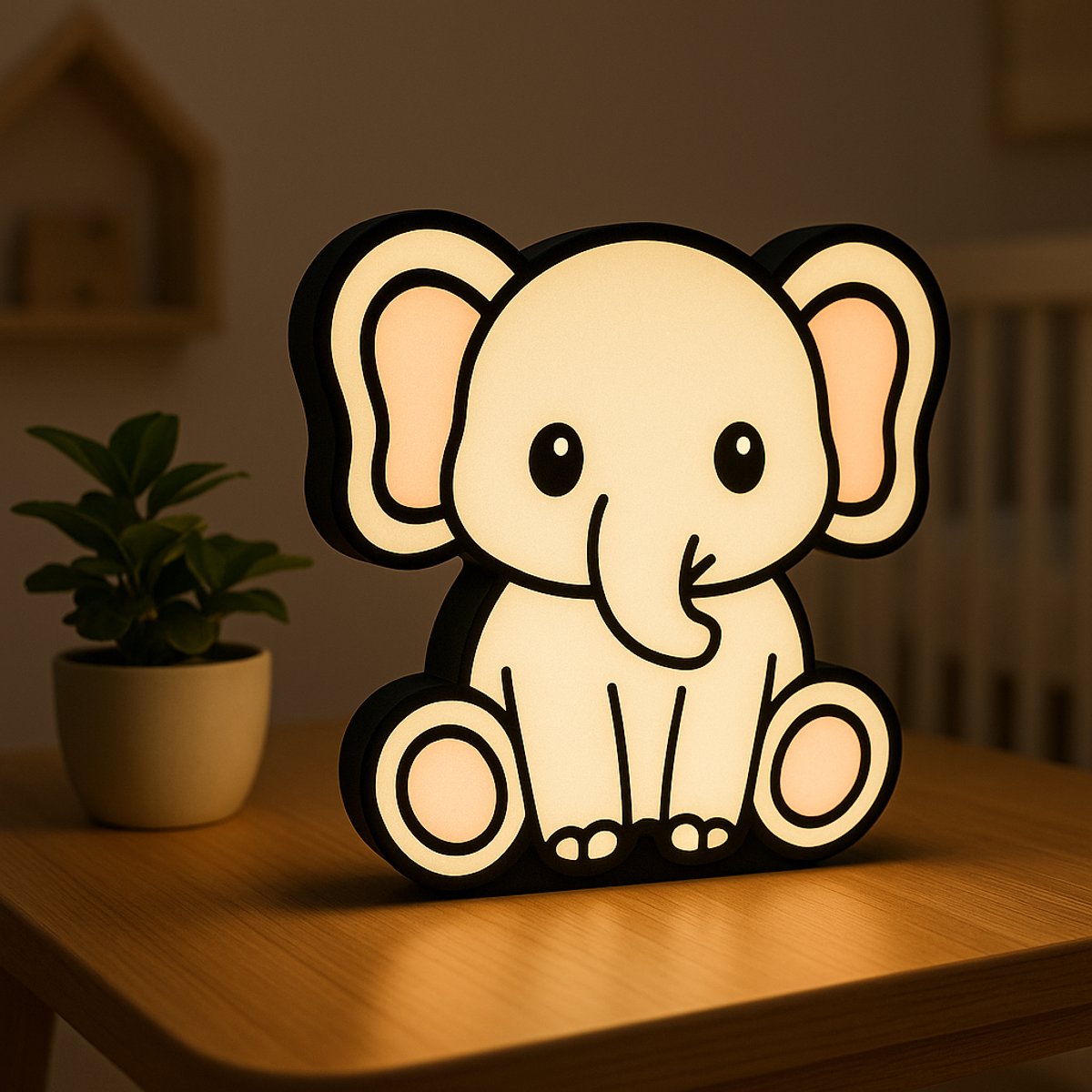 Cartoon Olifant Nachtlampje – 3D USB Lightbox Dierenlamp voor Kinderkamer – Schattige Olif