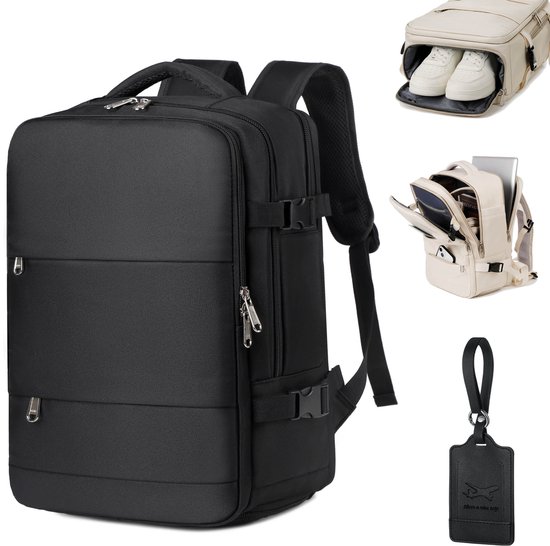ADEL Handbagage Rugzak 40x30x20 cm Ideaal in het Vliegtuig - Waterafstotende Reistas met Schoenenvak en Handige Opbergvakken voor Zorgeloos Reizen