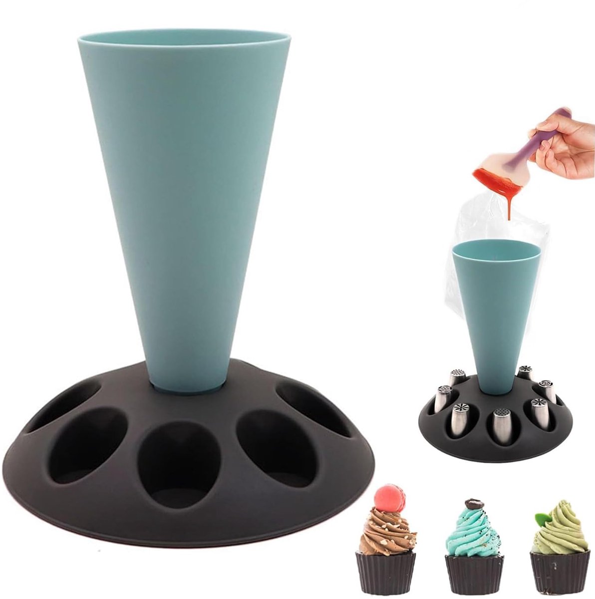 Ibenzoa® Multifunctionele Blauwe Spuitzakstandaard Met Acht Sleuven Voor Bakaccessoires