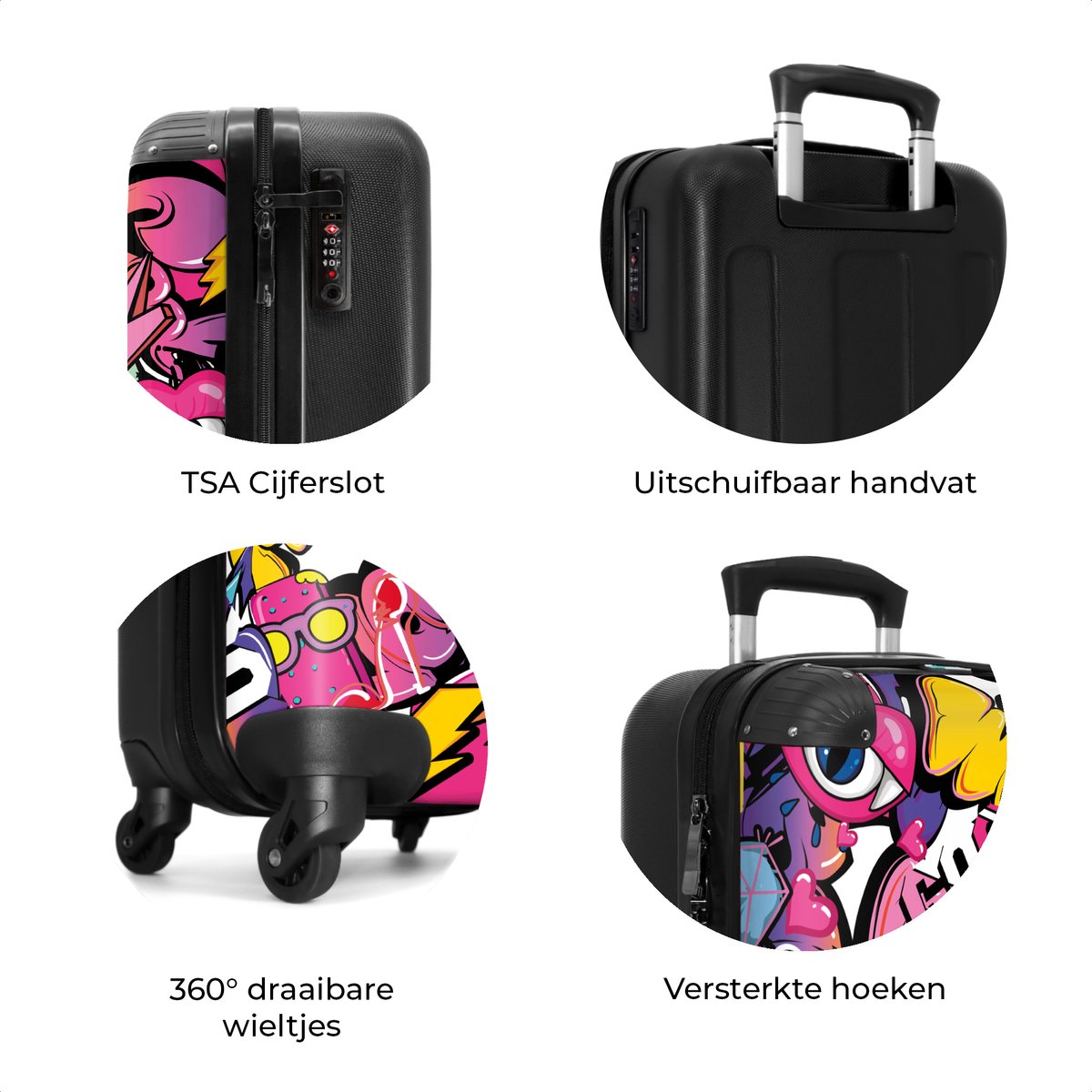 NoBoringSuitcases.com - Kinderkoffer roze - 55x40x20 cm en 55x35x25 cm - Handbagage trolleytas - Trolley op wieltjes - Flightcase reisbagage - Reistrolley kids - Hardcase reiskoffer met wielen - Rolkoffer kind - Kindertrolley meisje - Koffer kinderen – foto 7