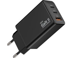 Qost - USB-C Oplader - 65W Snellader - USB-C Adapter & USB-Lader - 2× USB-C & 1× USB-A - Quick Charge - Universele Oplader - Zwart
