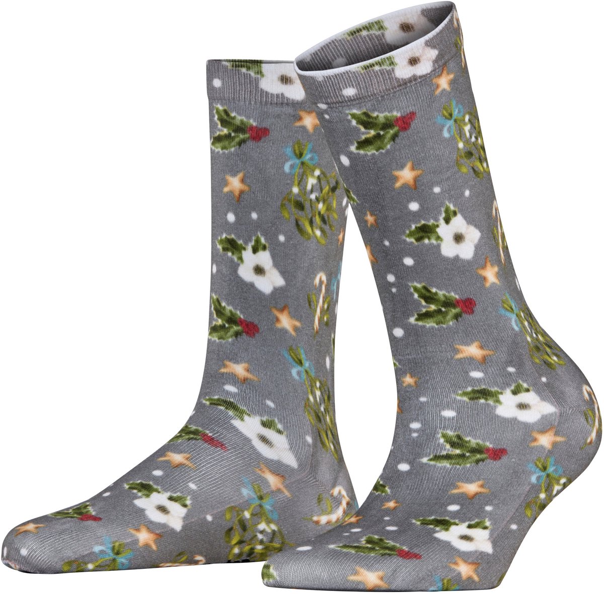 Burlington Fancy Christmas gedessineerd katoen sokken dames grijs - maat 36-41