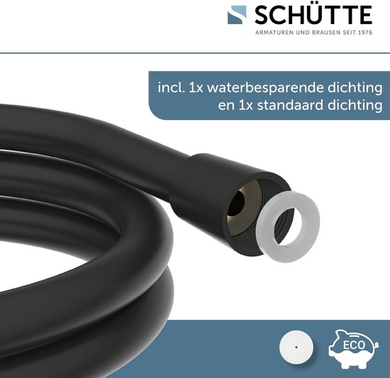 Sluitring van een douchekop slang, met tekst 'incl. 1x waterbesparende dichting en 1x standaard dichting'.