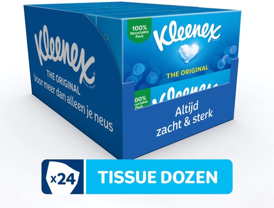 Kleenex Original, emballage 100% recyclable, pour plus que votre nez, 24 boîtes de mouchoirs, toujours doux & résistant.