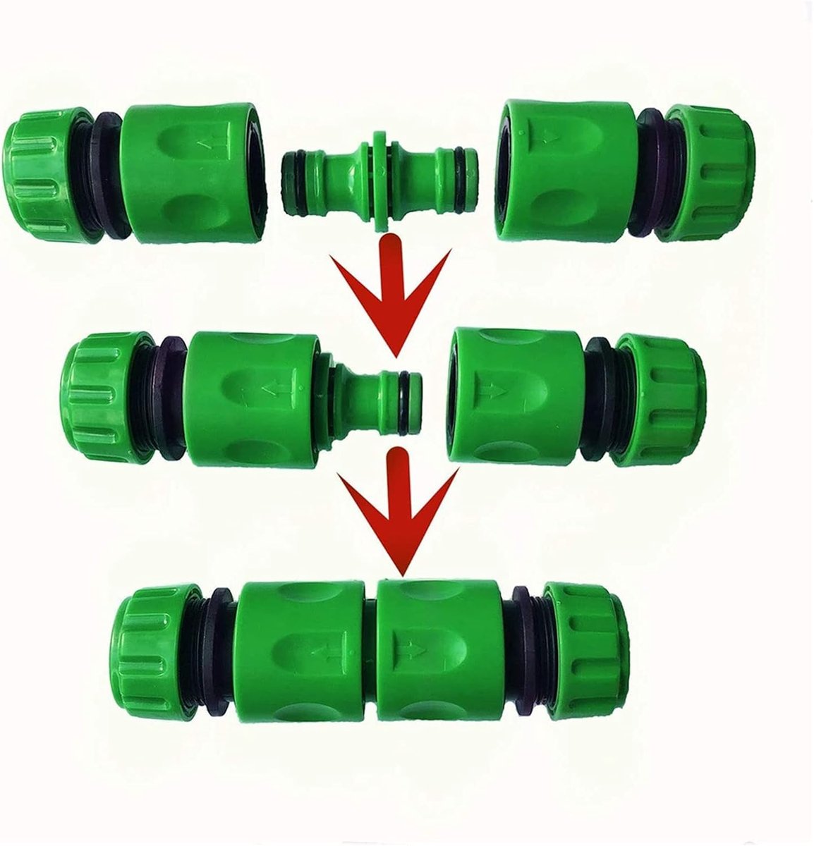 Tuinslang Koppelingen / Opzetstukken Set - Groen/Zwart - Snelkoppeling - Snelkoppelnippel - Waterslangkoppeling en Verbindingsstuk - Koppelstuk Bundel met O-ring - Slang Adapter - tuinslang garden – foto 5