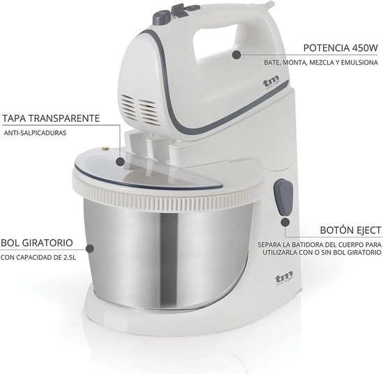 RFWR® Kneedmachine 450 W met 2,5 L kom, kneedhaak en garde - Ideaal voor bakken van Merkloos — afbeelding 5