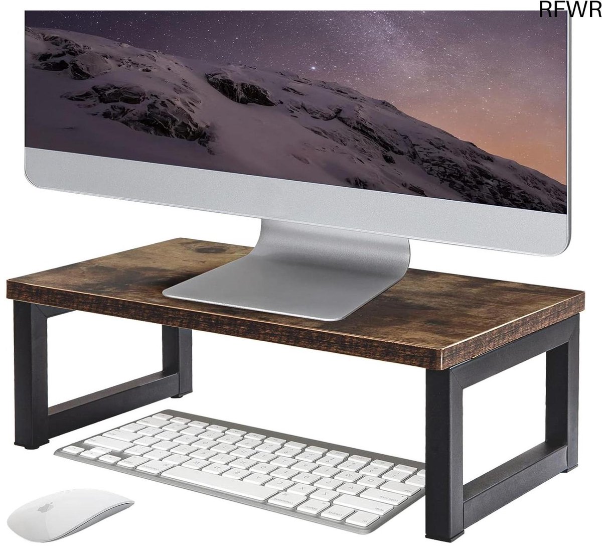Image of RFWR® Houten Monitorstandaard met Metalen Frame - Ergonomische Verhoger voor Laptop en Computerscherm