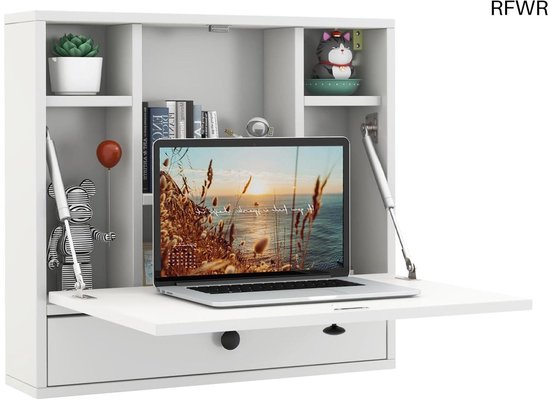 HOMCOM Compacte Computertafel, Moderne Bureautafel Met Opbergvakken Voor Kleine Ruimtes 100 X 54 X 75 Cm Wit~1rt50hut9ug00