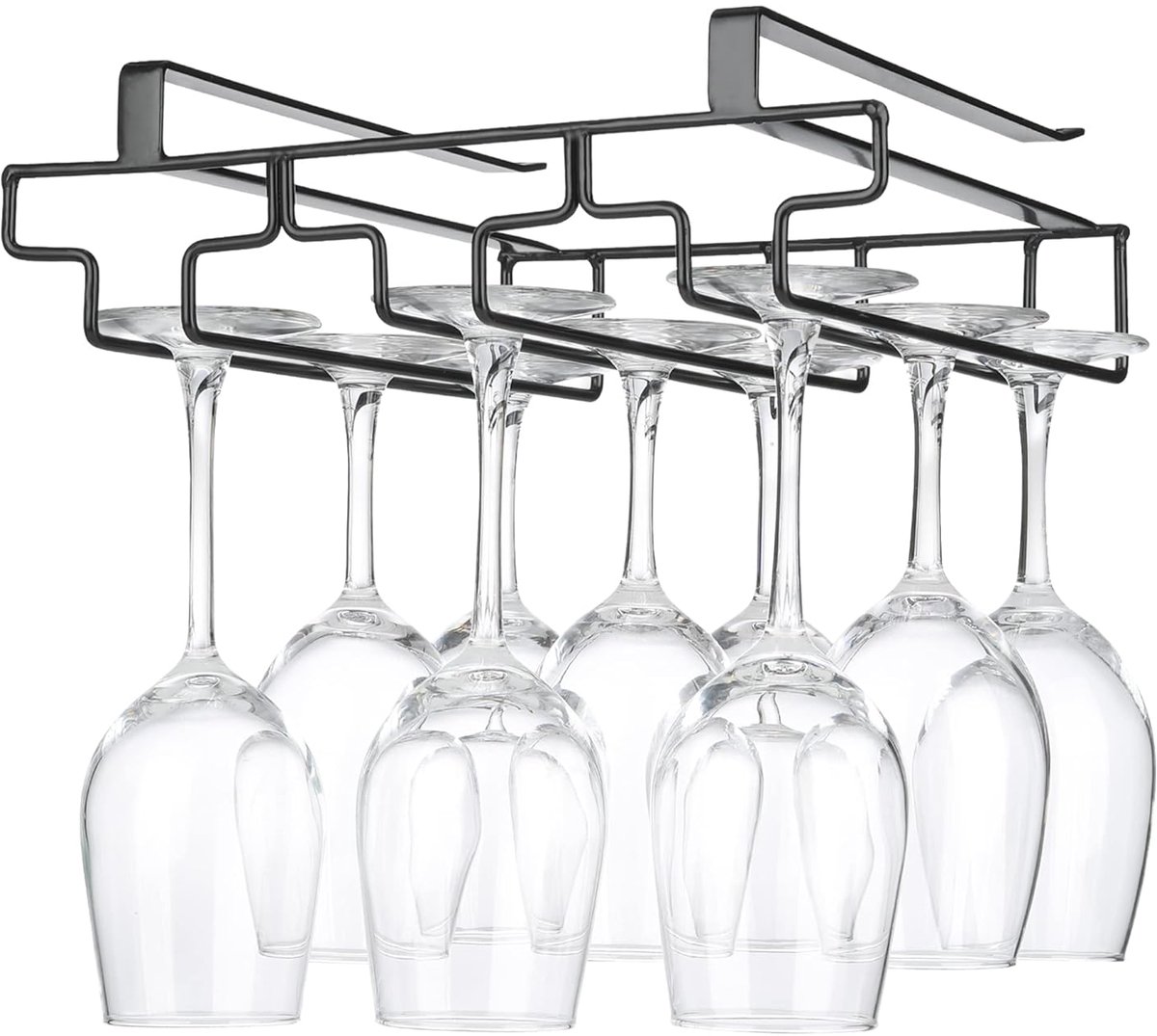 Hangende Wijnglashouder - Glazenhouder voor Onder de Kast - Zwart - Metaal