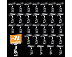 30 stuks Draaibare Plastic Labelclips voor Winkelkaarten - Transparant - Prijskaart Plastic Clips - Dubbele Beursstand Clips - Retail benodigdheden.