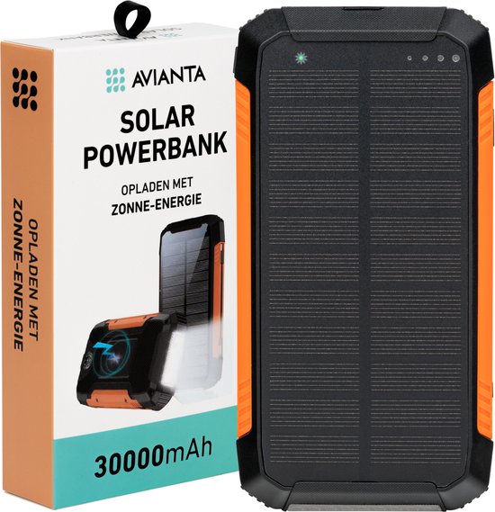 AVIANTA® Solar Powerbank 30000 mAh Oranje met Zonne-energie - AVIANTA® - €59,95