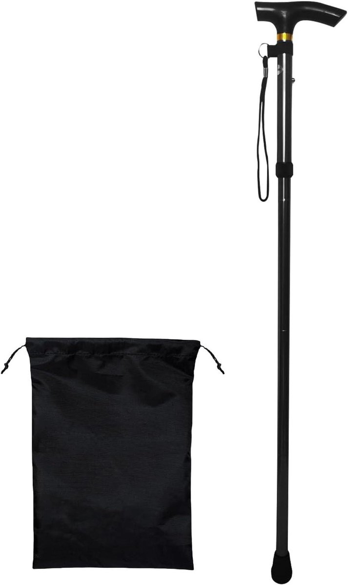 Allecto Plus - Opvouwbare wandelstok voor buiten van aluminiumlegering - Lichtgewicht en opvouwbaar - Ideaal voor wandelen en reizen (zwart)
