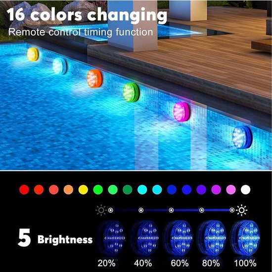 SoulBay RGB Dompelbare LED Set – 4 Stuks IP68 Waterdicht Met Afstandsbediening Voor Vijver & Zwembad