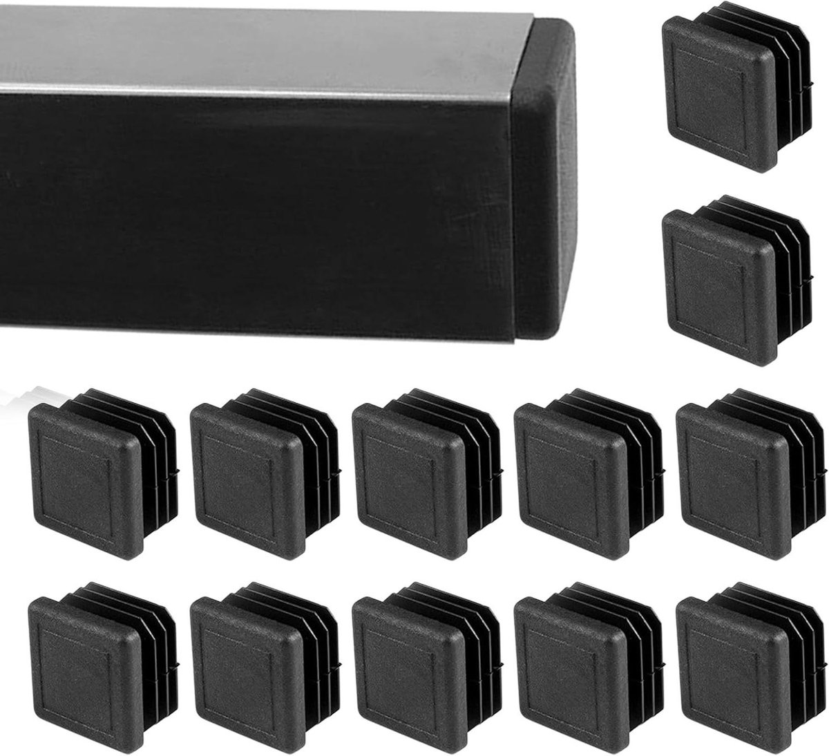 Allecto Plus - 12 stuks beschermdoppen vierkante stoelpoten 25 x 25 mm | lamellenpluggen + eindkappen PE buis | buisafdekking stalen buizen | voorkomt geluiden en krassen - set van 12.