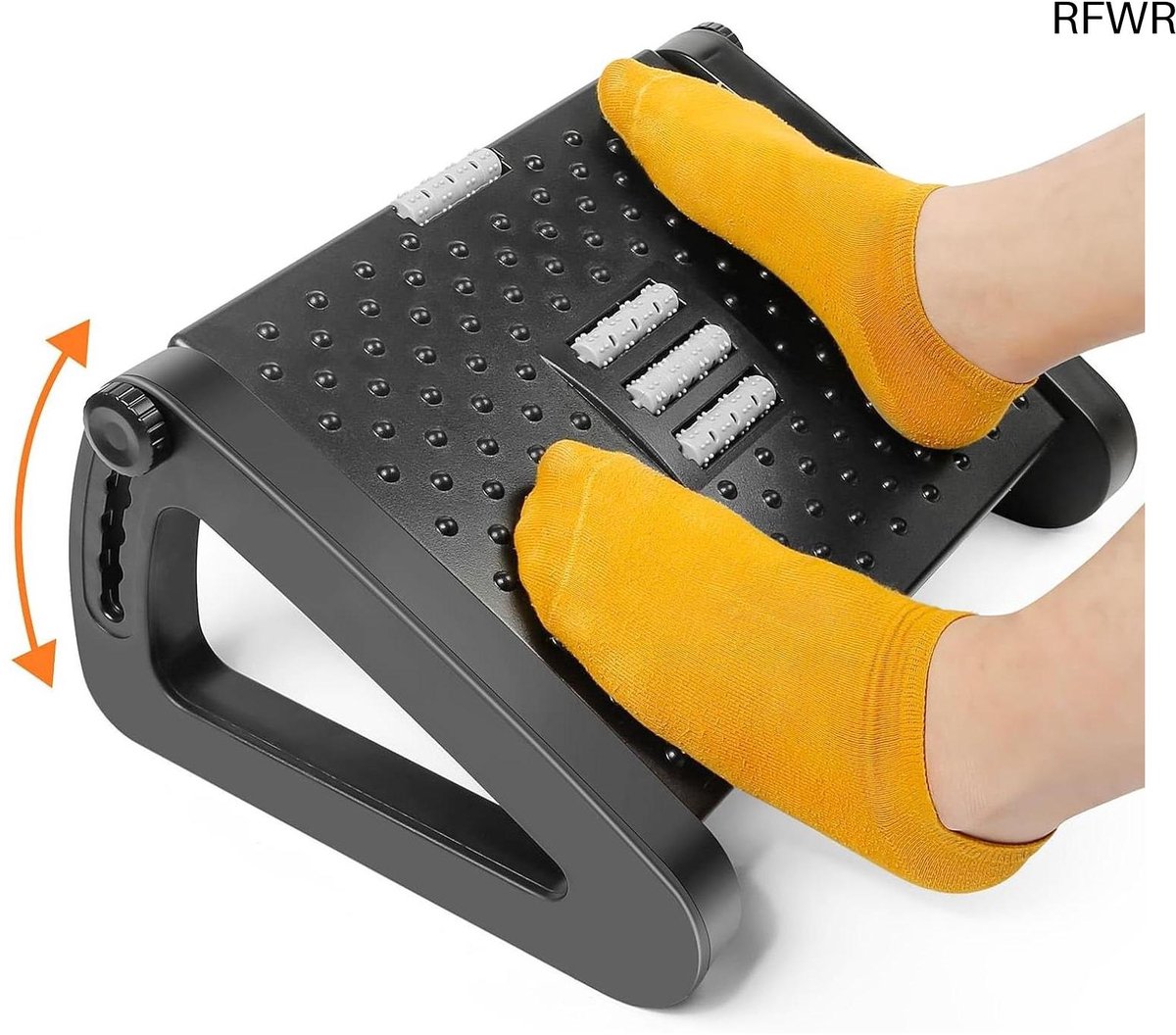 RFWR® Ergonomische voetensteun voor bureau - Verstelbare voetenbank met massagefunctie voor ontspanning van benen en knieën
