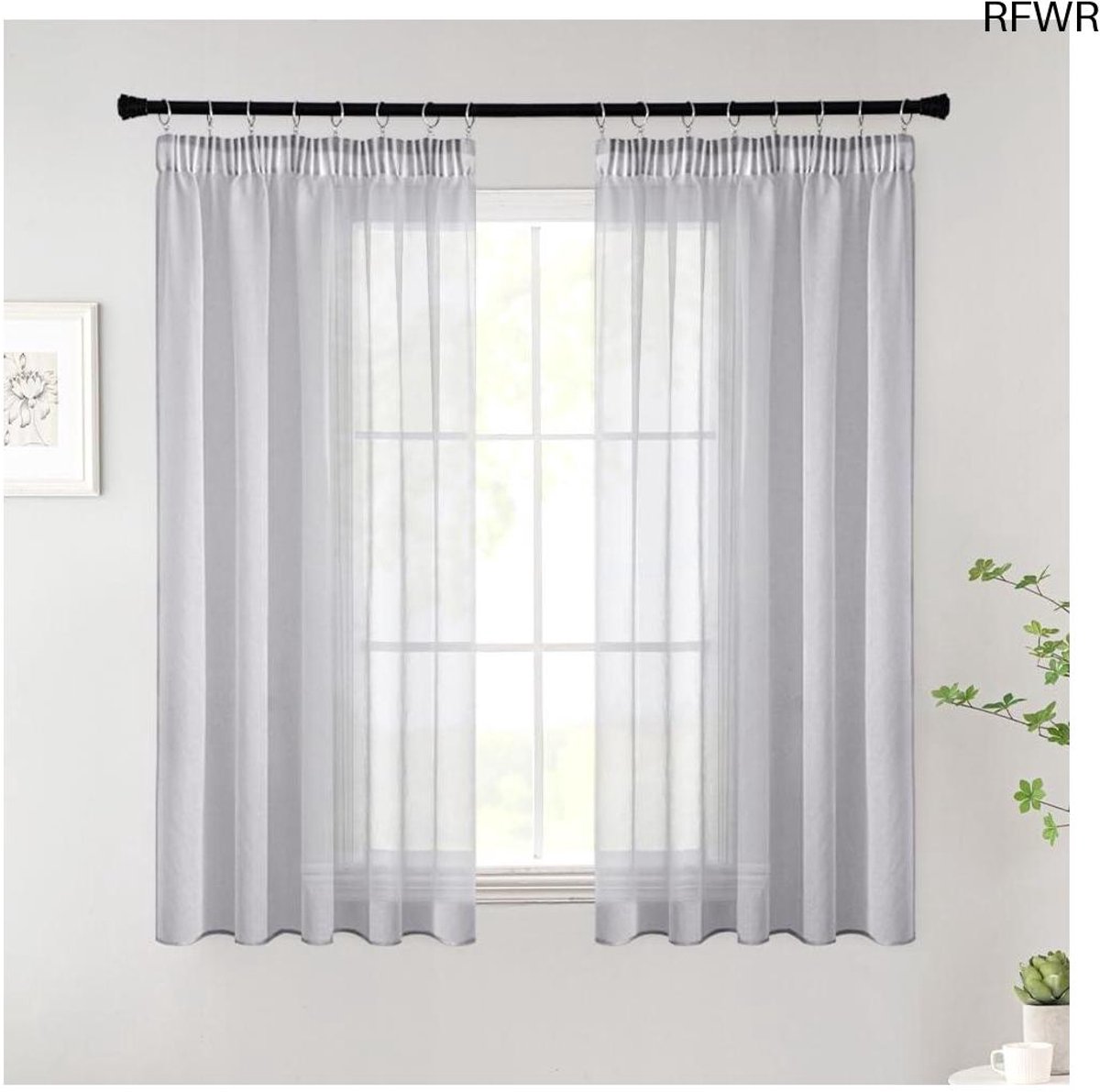RFWR® Transparante Korte Gordijnen 140 x 145 cm – 2 Stuks – Modern Design voor Slaapkamer en Woonkamer