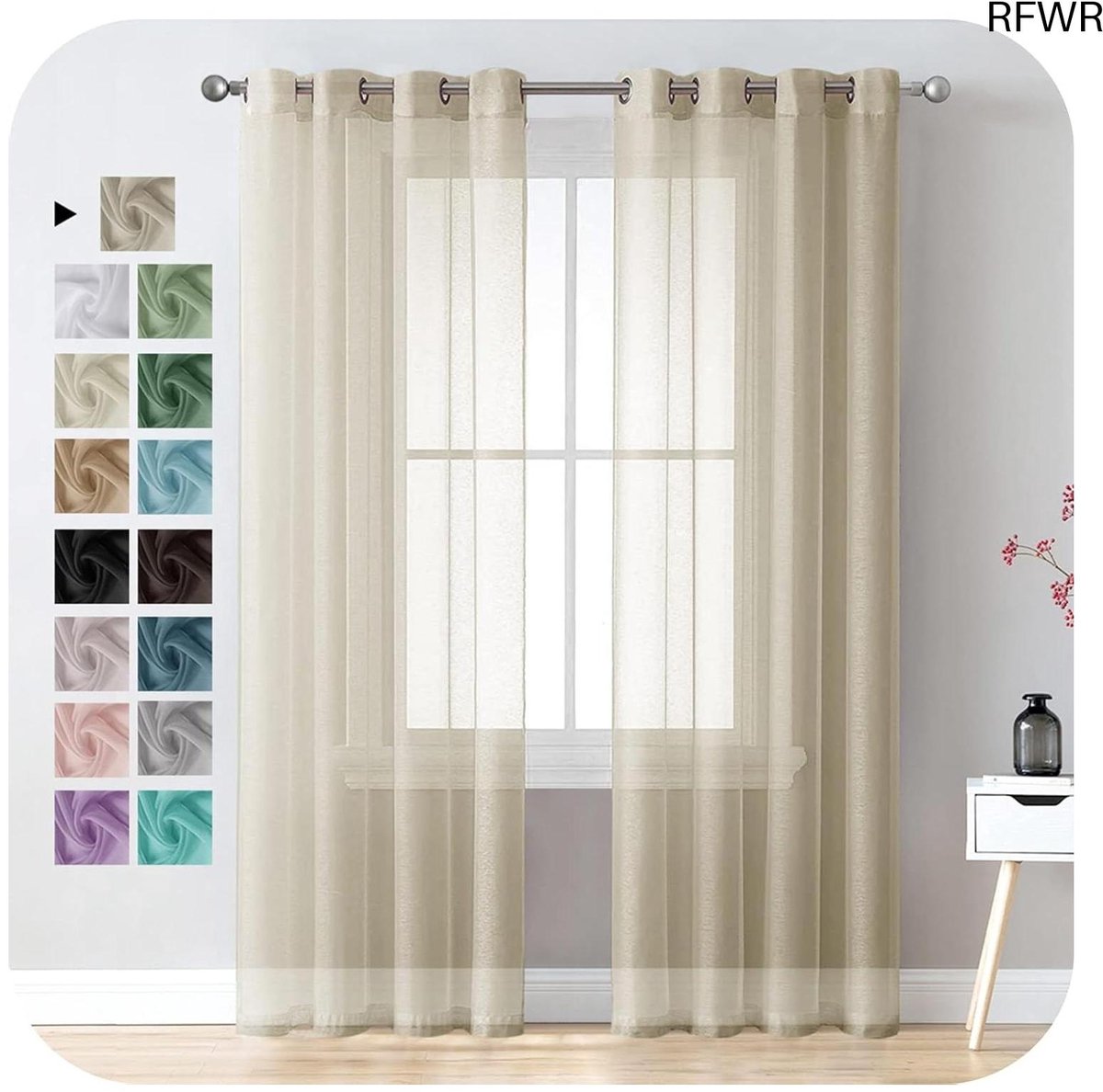 RFWR Transparante Voilegordijnen 140 x 245 cm - Linnenlook, 2 Panelen met Zeilringen voor Slaapkamer en Woonkamer