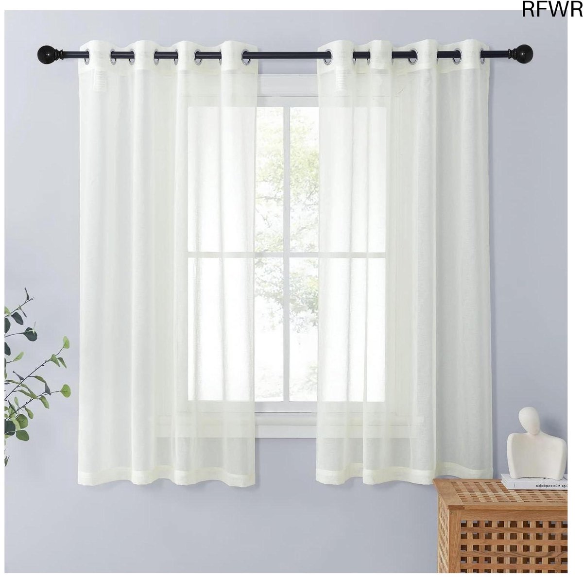 RFWR Transparante Gordijnen 140x160cm - Ademend en Lichtfilterend voor Woonkamer en Slaapkamer Linnenlook