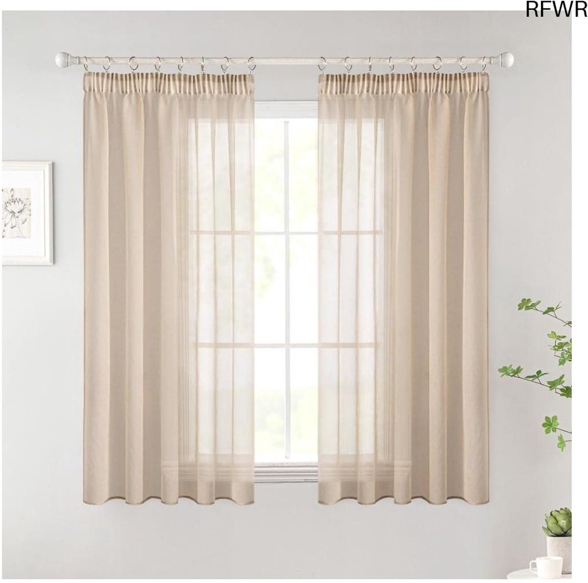RFWR® Transparante Gordijnen voor Binnen - Modern en Zacht, 2 Stuks, 140 x 122 cm, Beige
