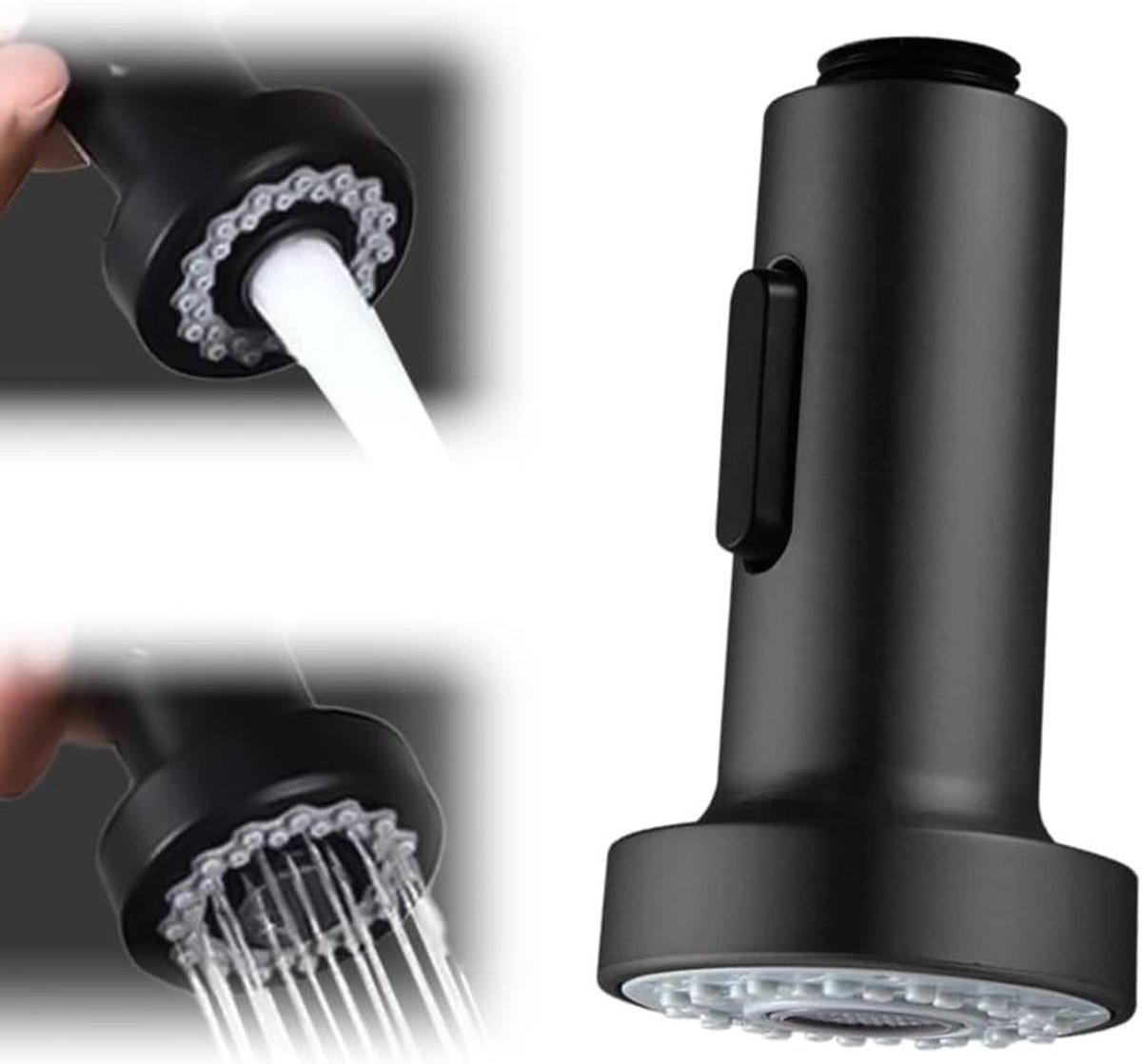 Allecto Plus - Douchekop met 2 straalsoorten voor keukenkraan - Zwart - Geschikt voor badkamer en keuken - Spoelbakarmatuur - Waterkraan