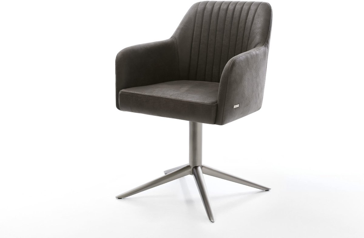 Eetkamerstoel Greg-Flex kruispoot grafiet microvelours antraciet vintage 360° draaibaar ro
