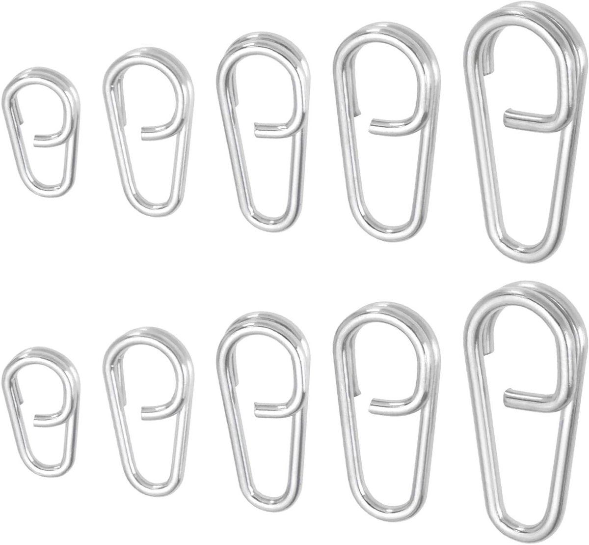 Allecto Plus - Roestvrijstalen Split Ringen Vissen Clips Set - 10st 10mm 13mm 16mm 18mm 21mm - Lokken Connector Visgerei voor Kunstaas - Ideaal voor Kabeljauw en Makreelvangst