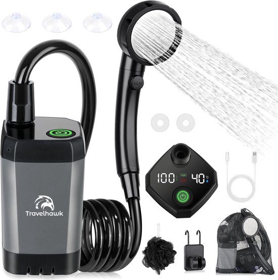 Travelhawk Elektrische Campingdouche - Oplaadbaar - Buitendouche - Buitendouche Camping - Camping Douche met Douchekop - Zwart