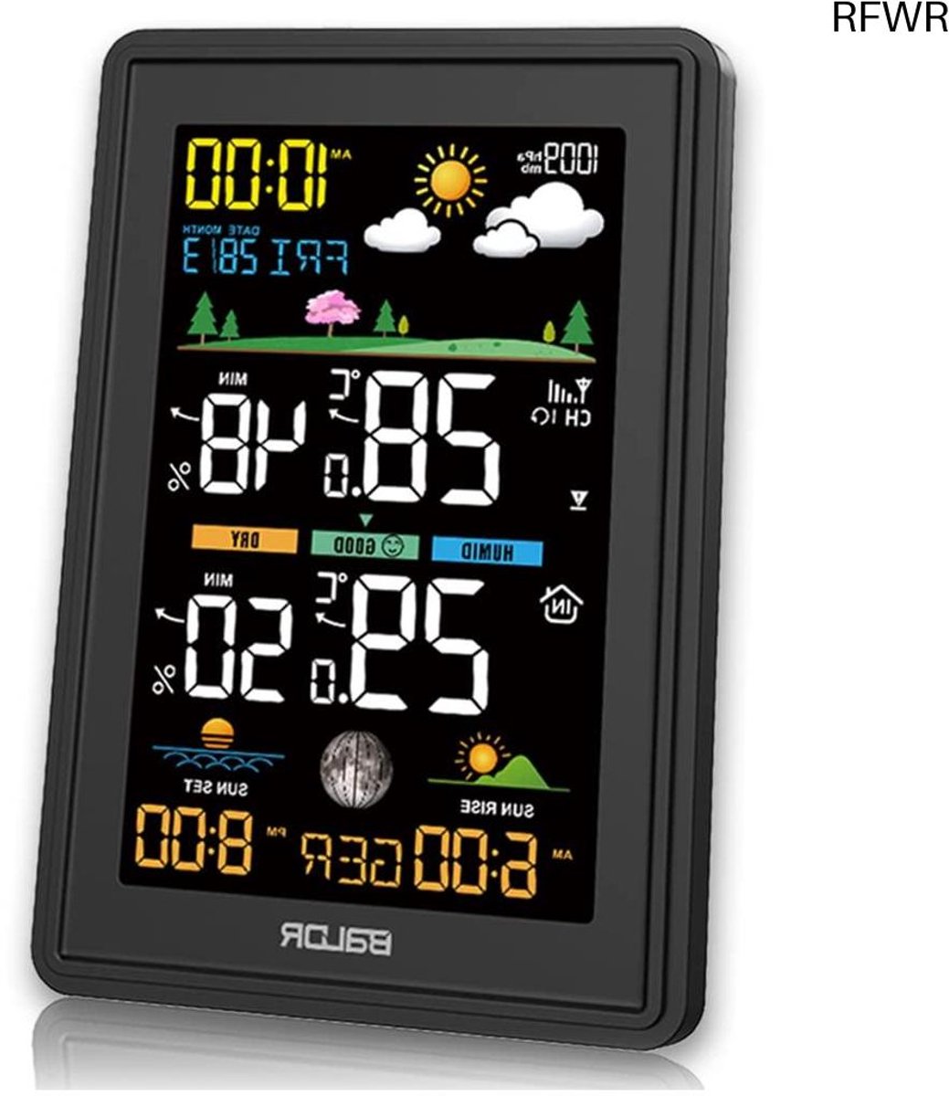 RFWR® Multifunctioneel Draadloos Weerstation met Buitensensor - Temperatuur, Luchtvochtigheid, Weersvoorspelling, DCF Radioklok, Hygrometer