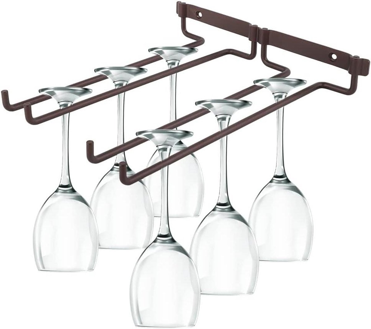 Allecto Plus - Dubbele Rij Wijnglasrek met Bronzen Wandmontage - Glaswerkhouder voor Thuiskeuken Bar - 10.6x9.4x1.6 inch - Wijnglas Opbergrek