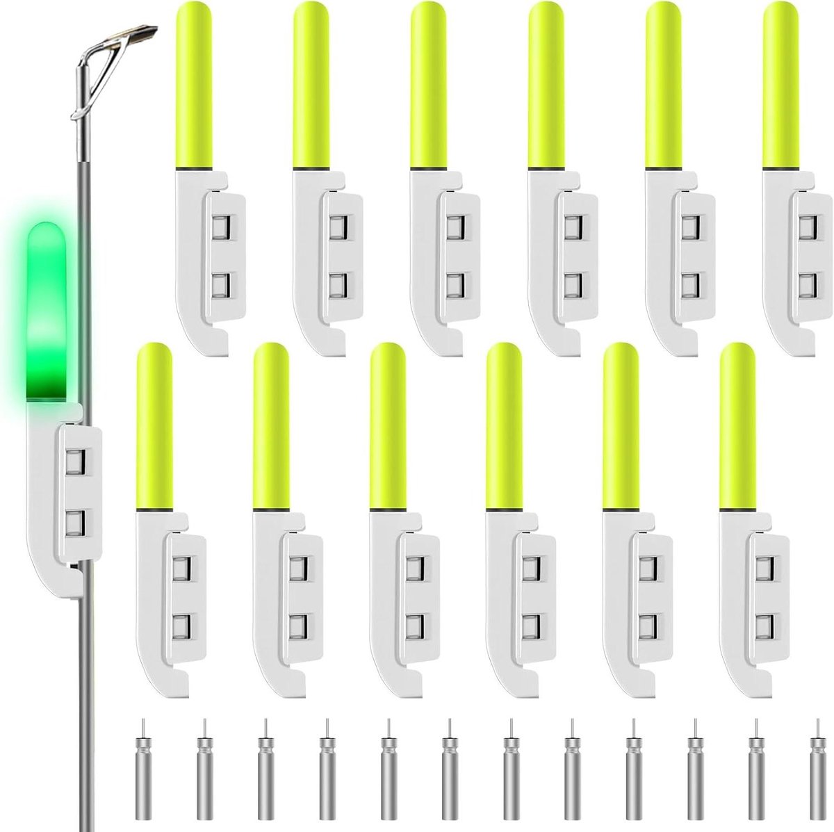 Allecto Plus - Nachtlampjes Set van 12 stuks voor Nachtvissen - 65 cm - Kniklichten met Gesp - Hengelpunt Verlichting - Zeevissen Nachtvissen.