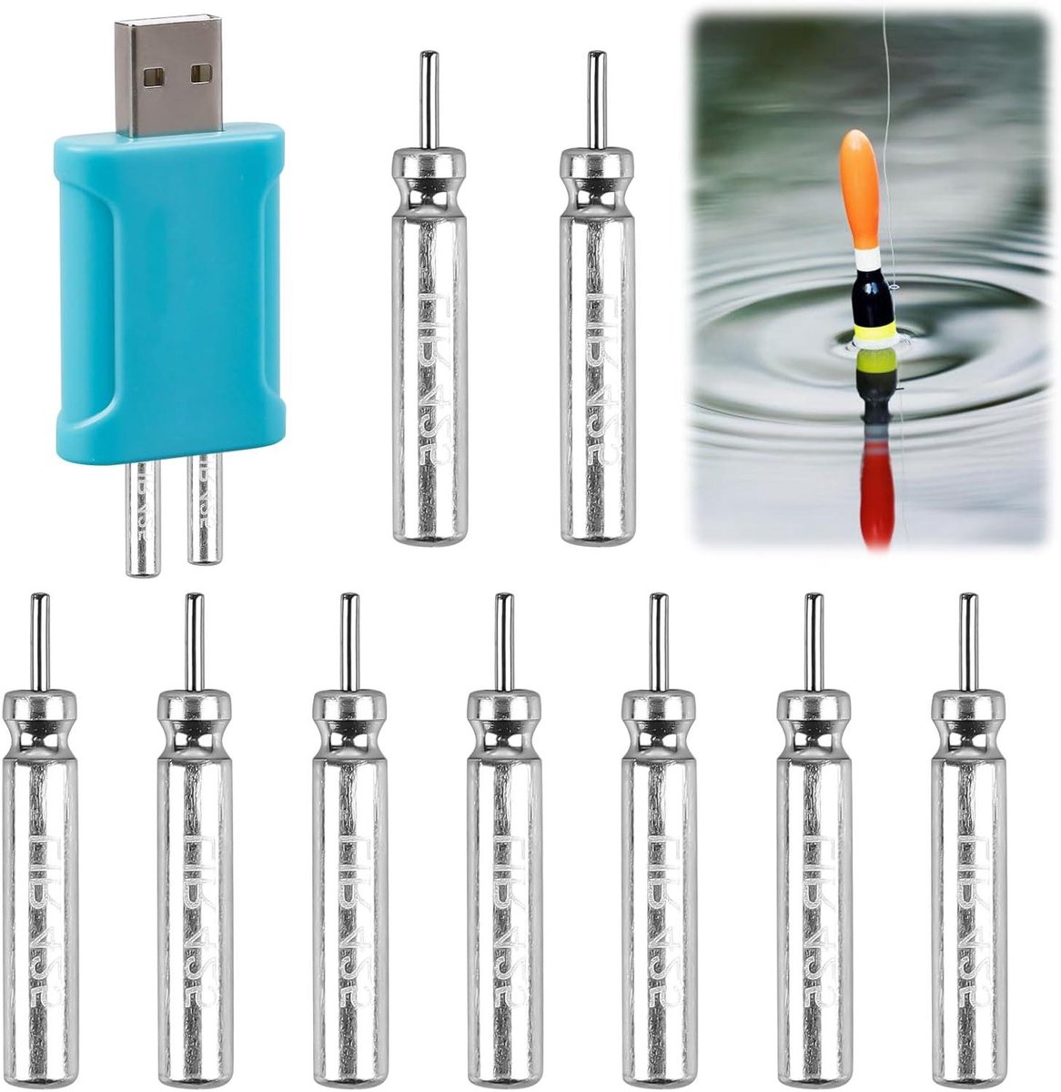 Allecto Plus - LED-dobbers set met oplaadbare batterij voor visalarm - Glow in the dark dobbers - Visaccessoires - USB-hengeldobbers accu met oplader - 9 stuks