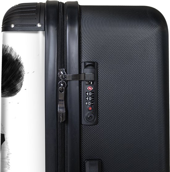 NoBoringSuitcases.com® - Koffer groot - Reiskoffer lichtgewicht - Panda - Bril - Druppels - Wit - Rolkoffer met 4 wielen - Grote trolley XL - 98 liter bagage