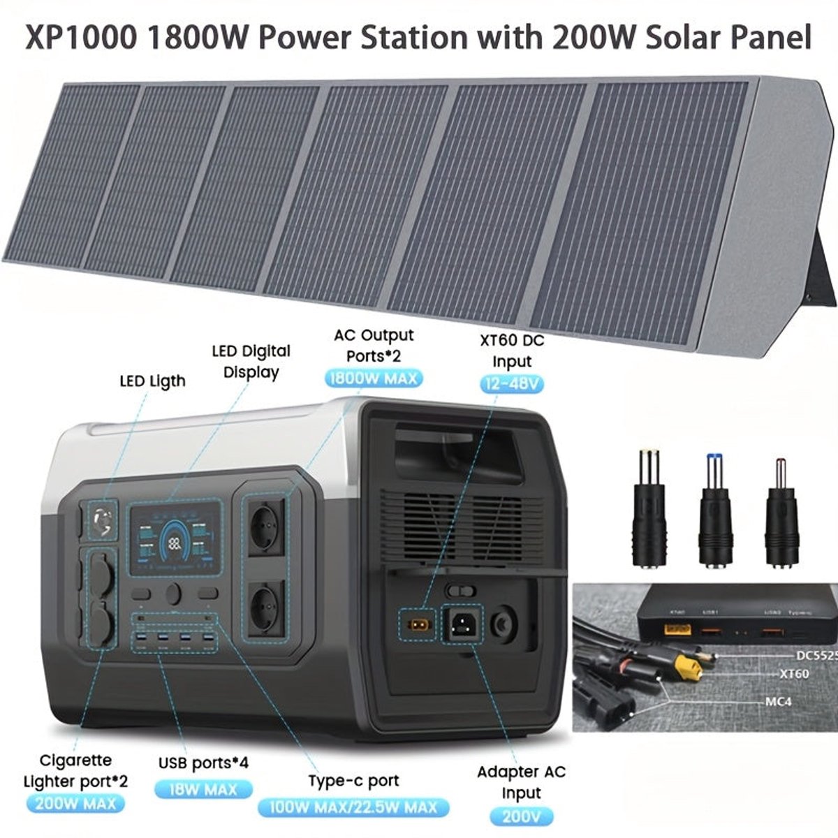 Powerstation – Draagbare Generator – Noodstroomvoorziening – Zonne-energie – Camping Accu – 1024Wh Capaciteit – 1800W Output