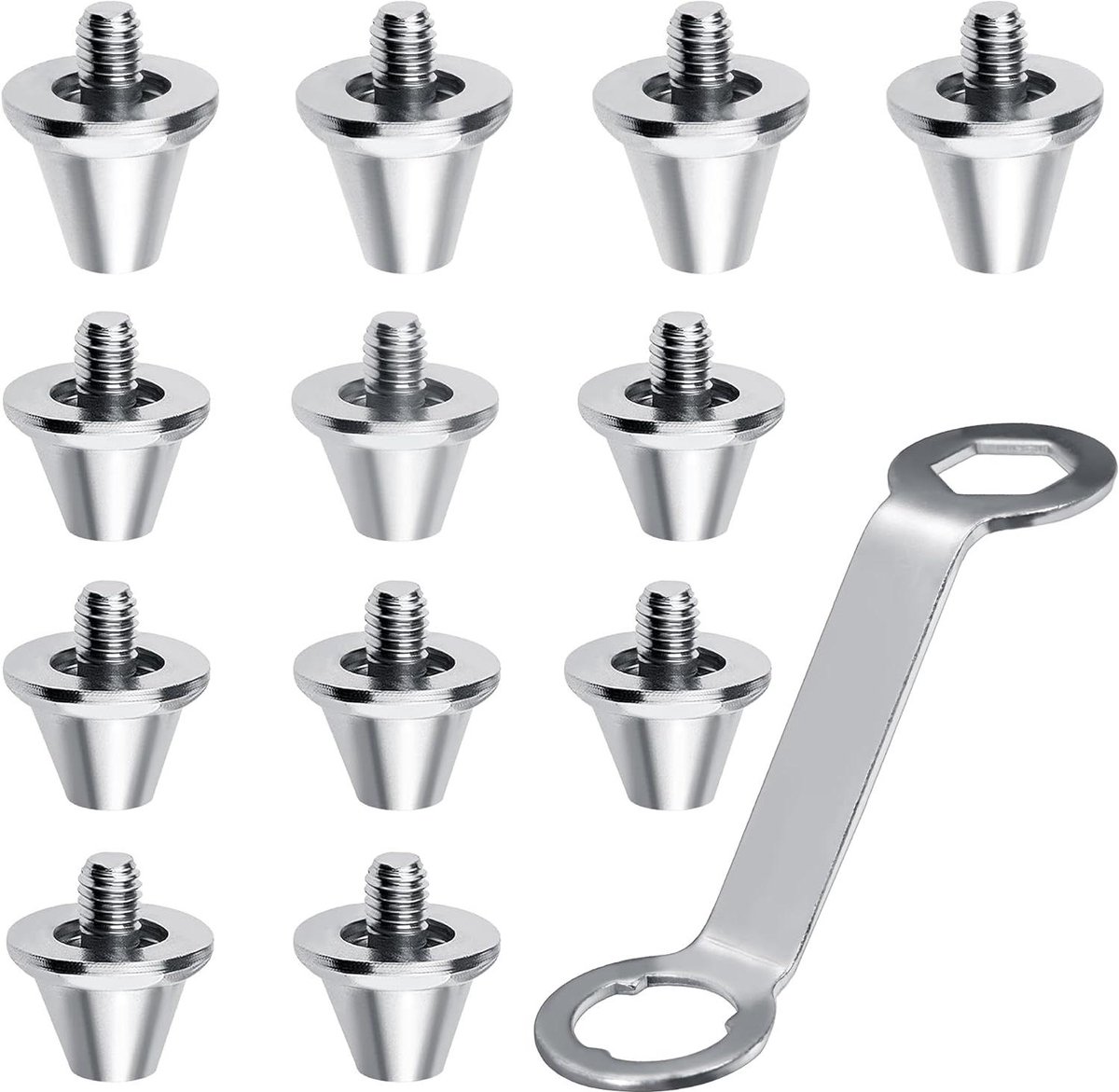 Allecto Plus - Voetbalschroefpoppen, 12 stuks reservepinnen voor voetbal - 11 mm/13 mm - noppensleutel inbegrepen - Voetbalschoenen accessoires