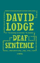 Livre 'Deaf Sentence' de David Lodge, avec des citations et le titre en vert vif sur fond turquoise.