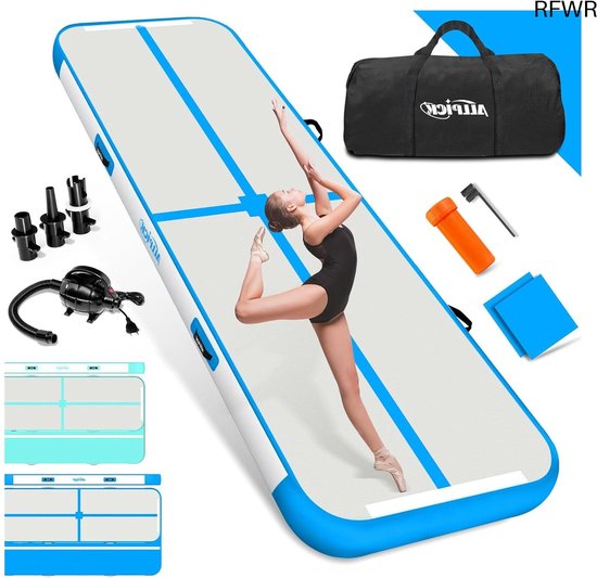 MEKETUM Air Track Opblaasbare ritmische gymnastiekmat, 2 m, 3 m, 4 m, 5 m, dik, 10/20 cm, voor thuis, training, tumbling, yoga, outdoor, fitness (blauw, 3 m10 MEKETUM Air Track Opblaasbare ritmische gymnastiekmat, 2 m, 3 m, 4 m, 5 m, dik, 10/20 cm, voor thuis, training, tumbling, yoga, outdoor, fitness (blauw, 3 m10