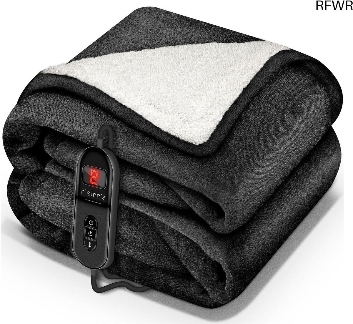 RFWR® Elektrische Deken 200x180cm met Automatische Uitschakeling, 9 Temperatuurniveaus en Timer - Wasbare Warmtedeken voor Bed en Bank