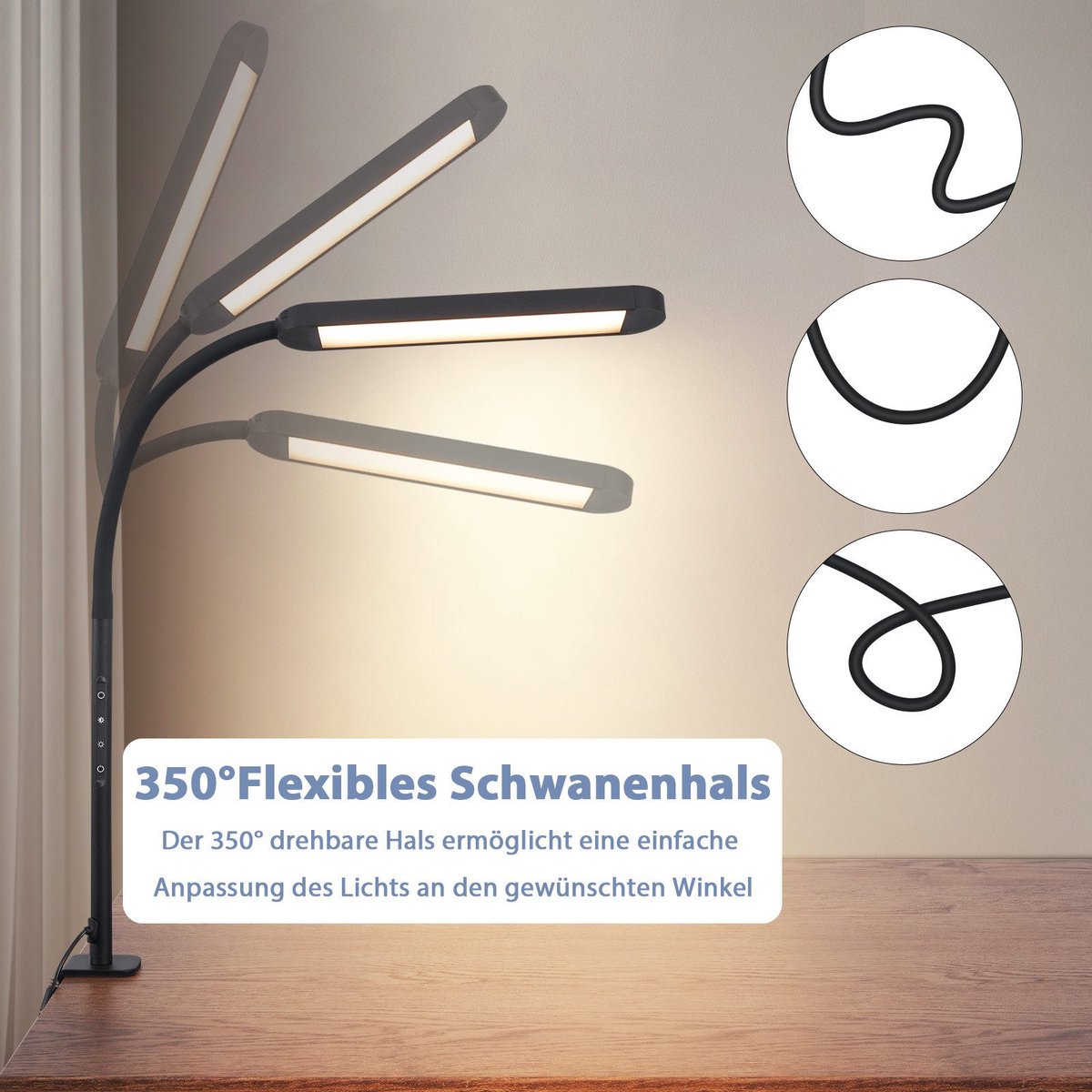 NETTLIFE Tafellamp LED - Flexibel Klemlamp, Dimbaar 3000-6500K thumbnail 4