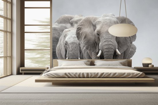 Naadloos behang Fotobehang - Majestic Elephant Herd in Motion - 250x300 centimeter
