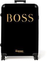 NoBoringSuitcases.com® - Grande valise - Valise de voyage légère - Citations - Boss - Goud - Zwart - Valise à 4 roues - Valise à roulettes XL - 98 litres de bagages