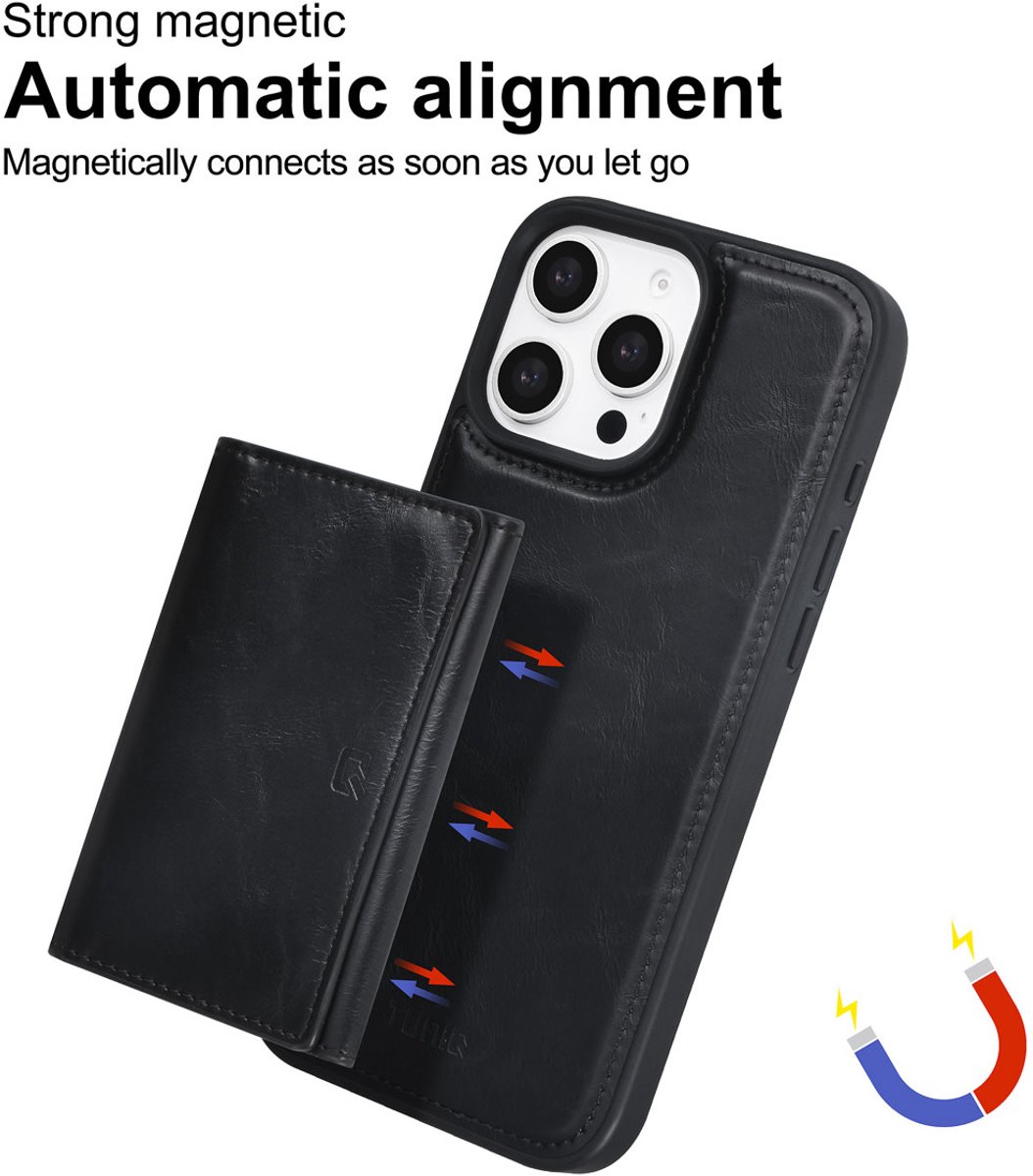 TUNIQ telefoonhoesje voor Apple iPhone 16 Pro Max - Afneembare pasjeshouder - Zwart