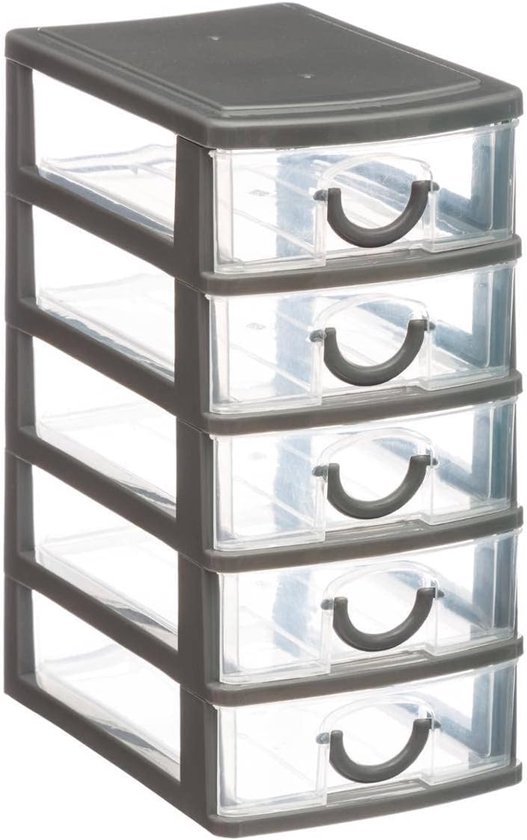 Tiroir de rangement à 5 tiroirs - multifonctionnel - 1 pièce - gris - plastique - 9x13x19 cm