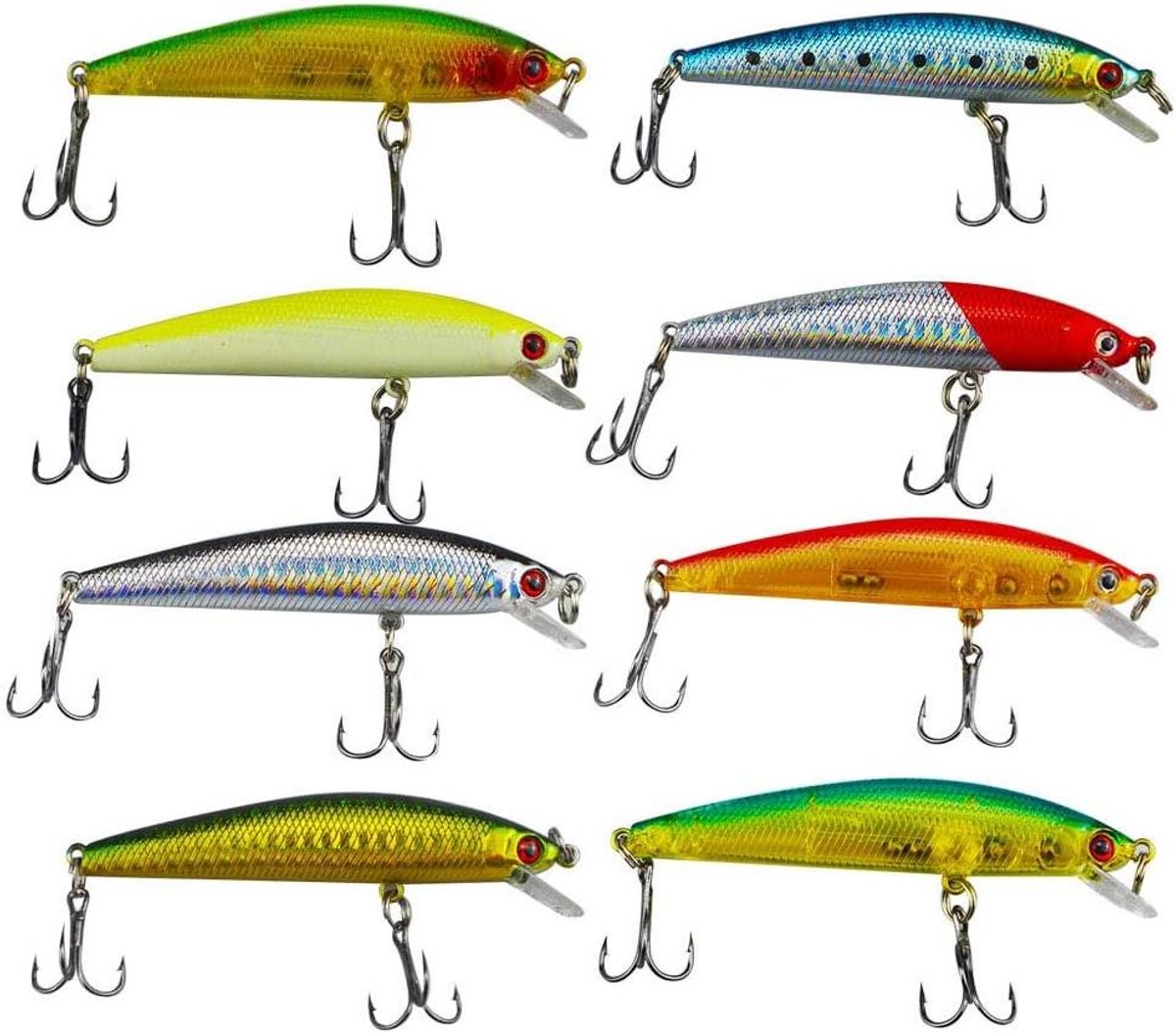 - Minnow Lokazen Harde Aasjes voor Baarsvissen - Set van 8 Stuks voor Visserij in Zoet en Zout Water