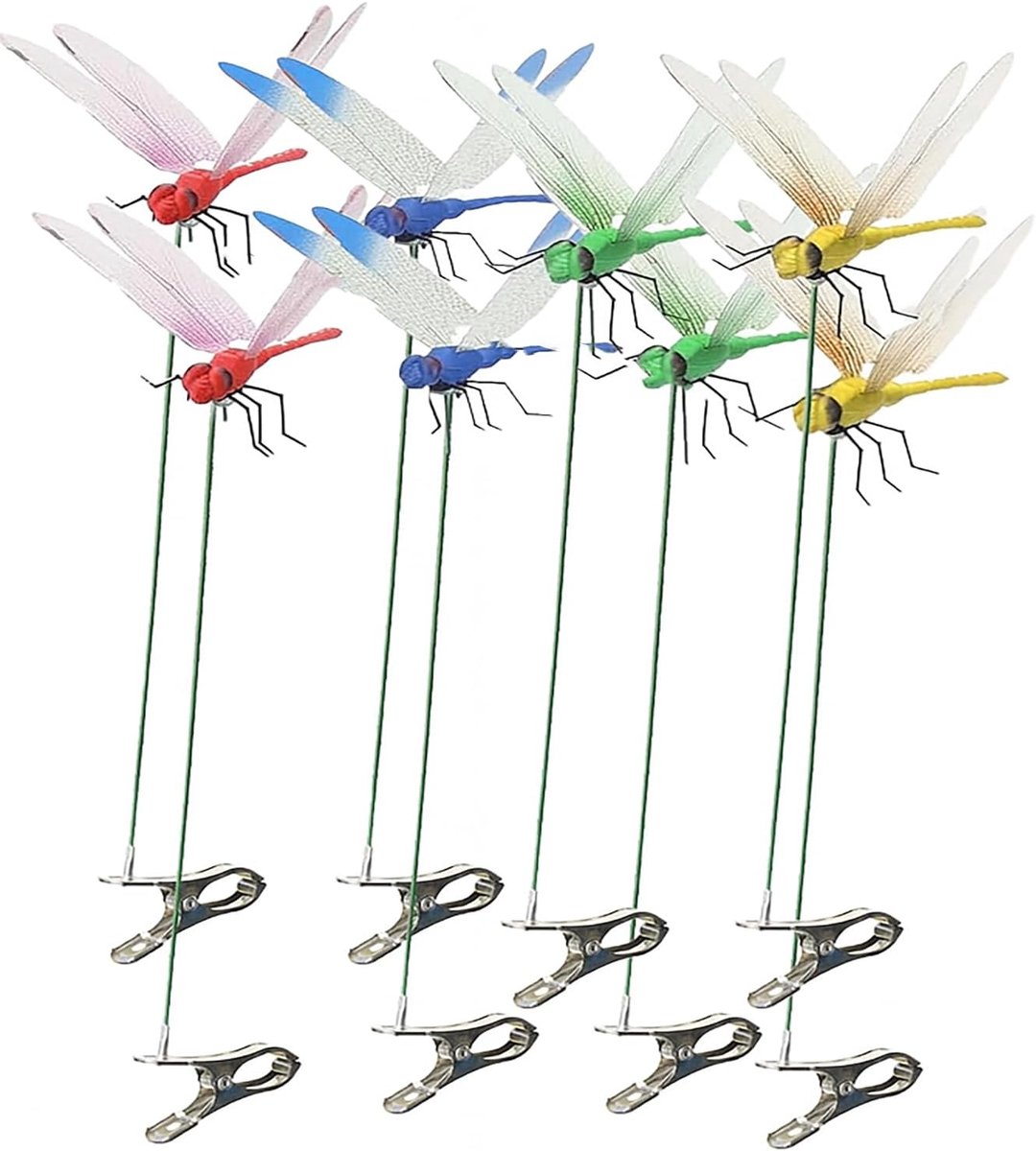 libellenklemmen - 3D-decoratieve libellentuinpalen - tuin decoratie voor buiten - tuin decoratie - vogel- en vliegenafweermiddelen voor binnen- en buitentuinen - 8-pack