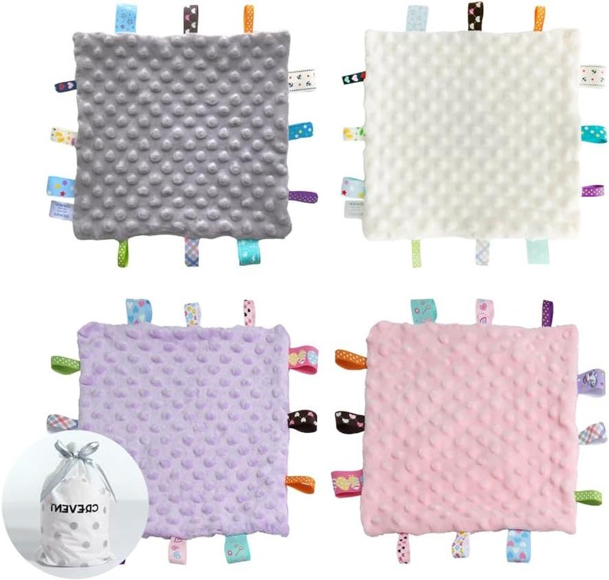 - Veiligheidsdekens voor Baby's | Zacht Taggie| Jongens Meisjes | Knuffel Zintuiglijke Deken | Cadeau Baby Shower | Grijs Ivoor Roze Paars | 24cmX24cm