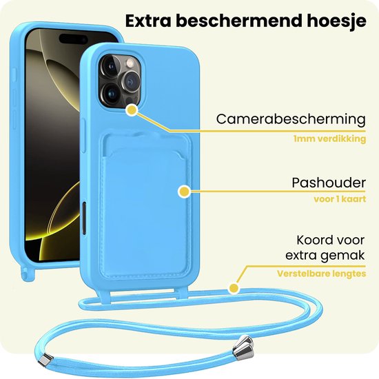 Étui pour iPhone 16 Pro avec cordon et porte- iPhone en Siliconen - Bleu clair - 2 Pro