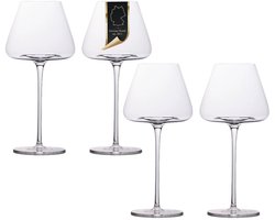 Intirilife 4x Wijnglas met modern design - 600 ml Inhoud - Witte wijn Rode wijn glas, kelk, vaatwasmachinebestendig, kristalglas, schokbestendig