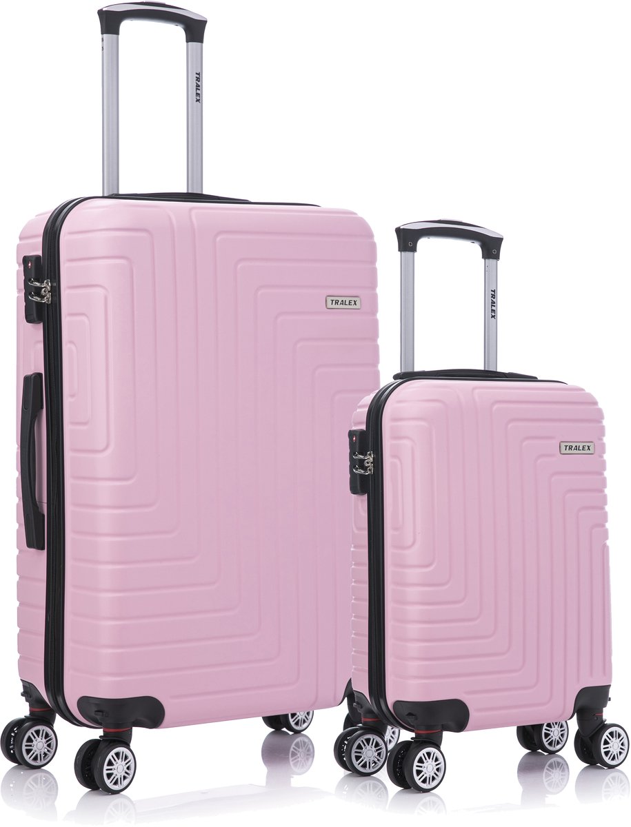 TRALEX - Luminara - 2 Delig kofferset - Kleine Set 27L&73L - Kleine handbagage - 27L - 51x34x20cm - Medium koffer - 73L - 71x46x26cm - ABS - Harde schaal - TSA-slot - Lichtgewicht - Flexibel - Duurzaam - Dubbele (rubberen) spinnerwiel LichtRoze